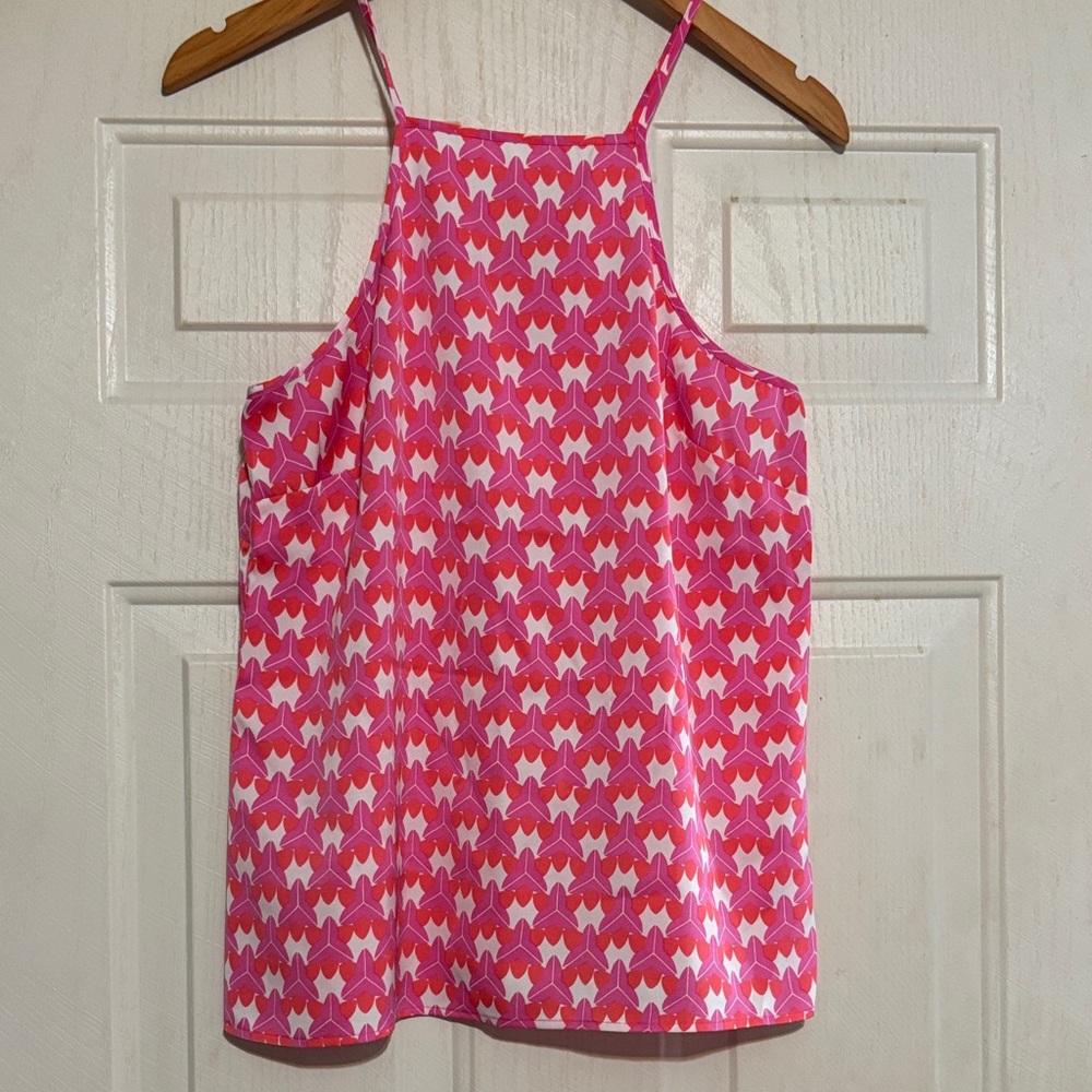 Banana Republic Pink & Red Geometric Halter Camisole